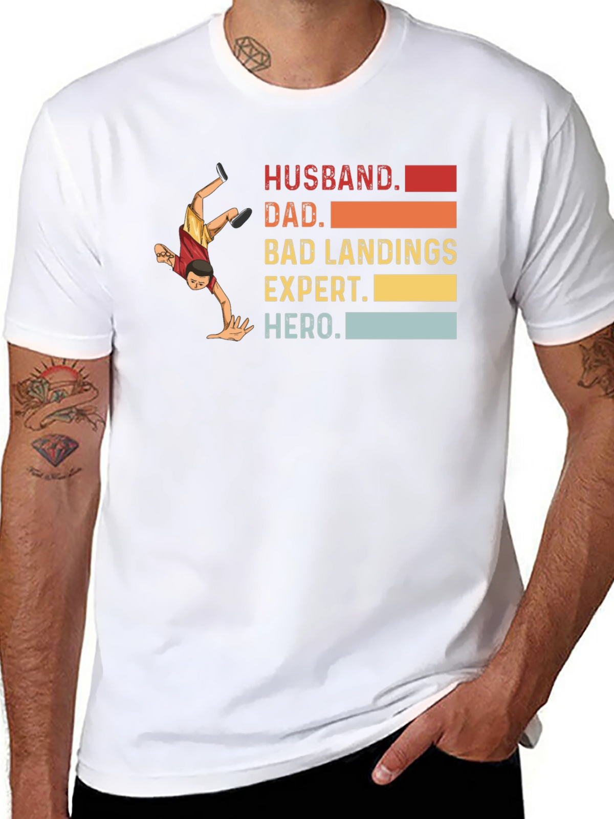 Husband Dad Bad Landings Expert Hero T-Shirt