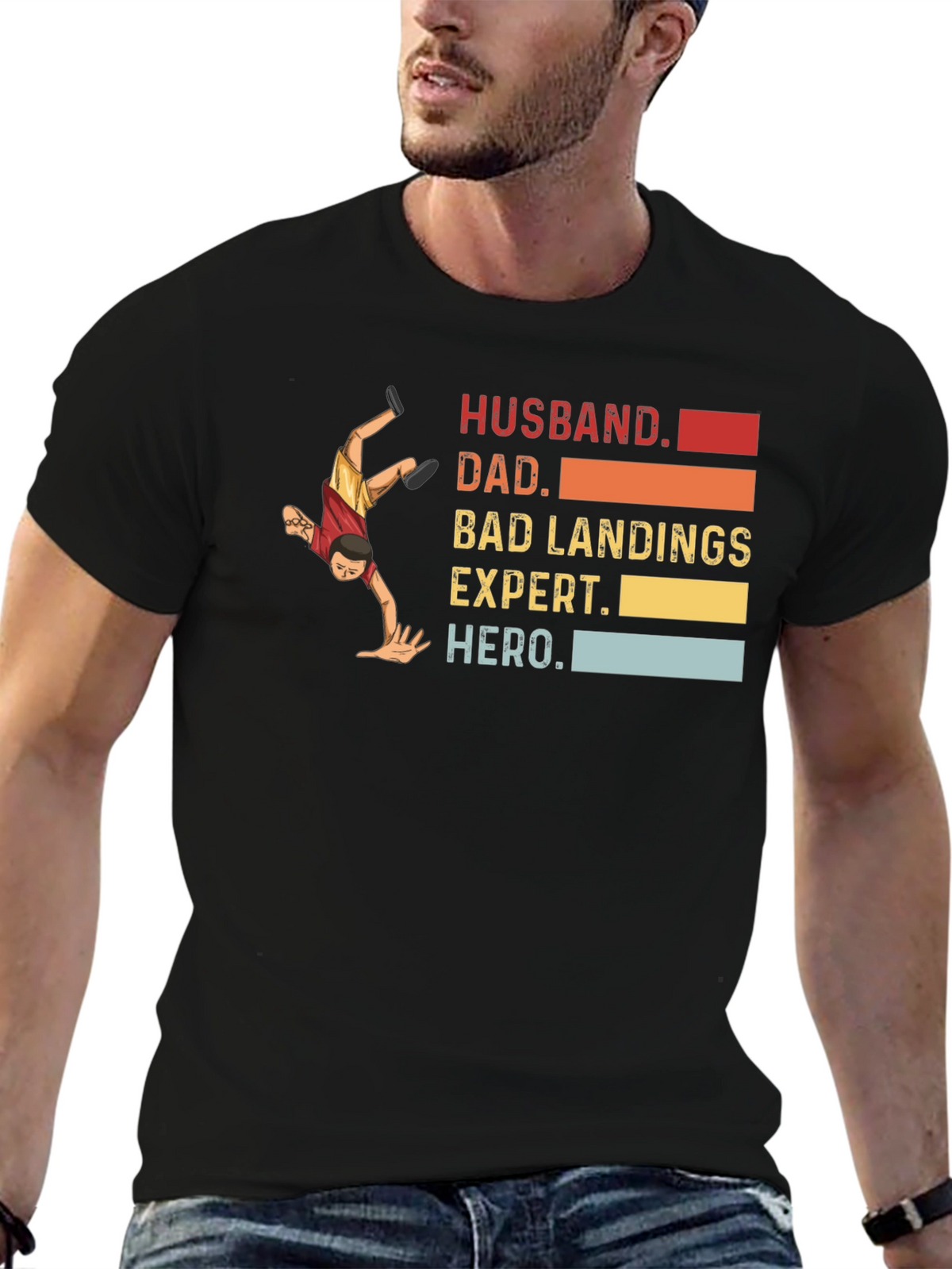 Husband Dad Bad Landings Expert Hero T-Shirt