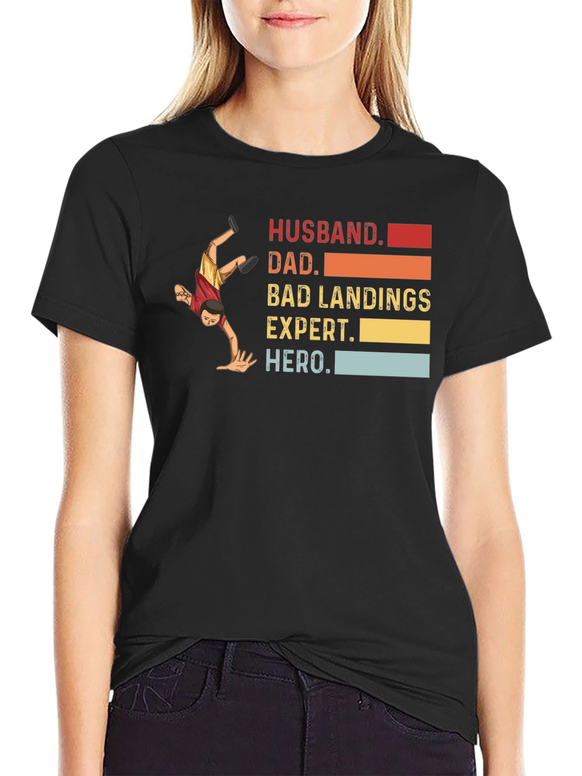 Husband Dad Bad Landings Expert Hero T-Shirt