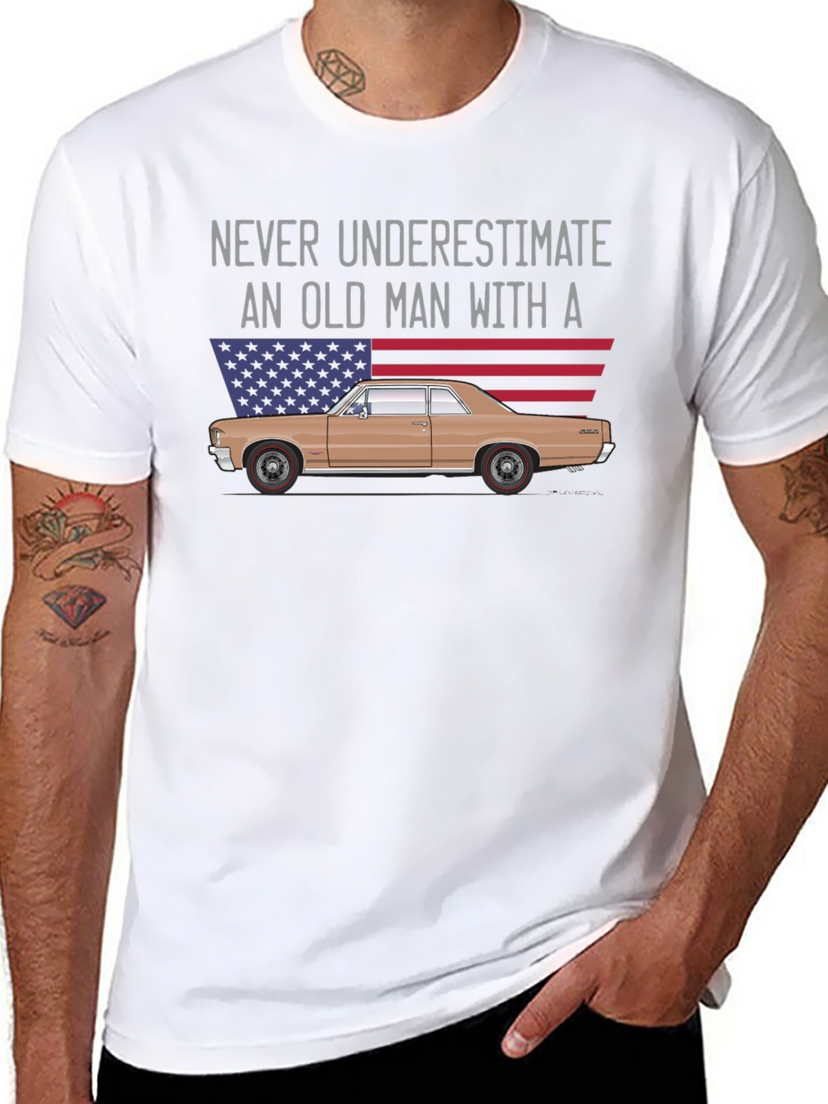 Old Man Car T-Shirt - USA Flag Graphic Tee