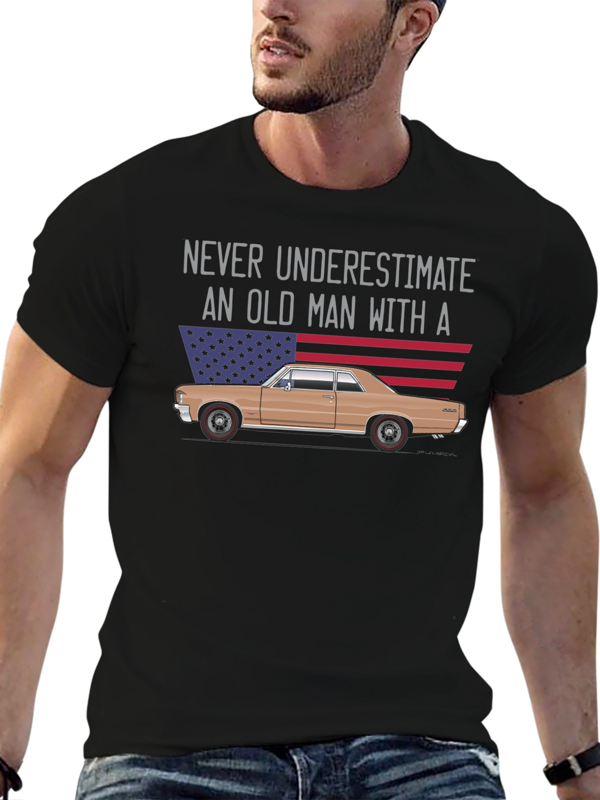 Old Man Car T-Shirt - USA Flag Graphic Tee