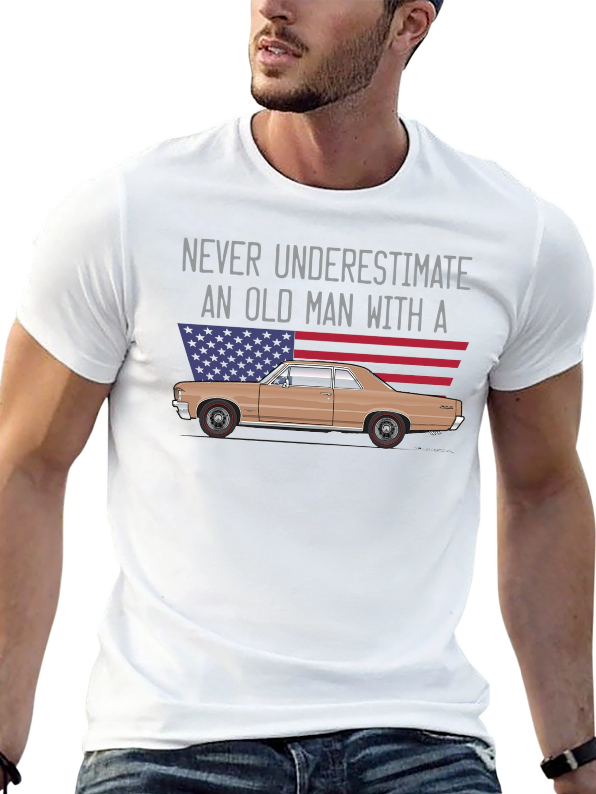 Old Man Car T-Shirt - USA Flag Graphic Tee
