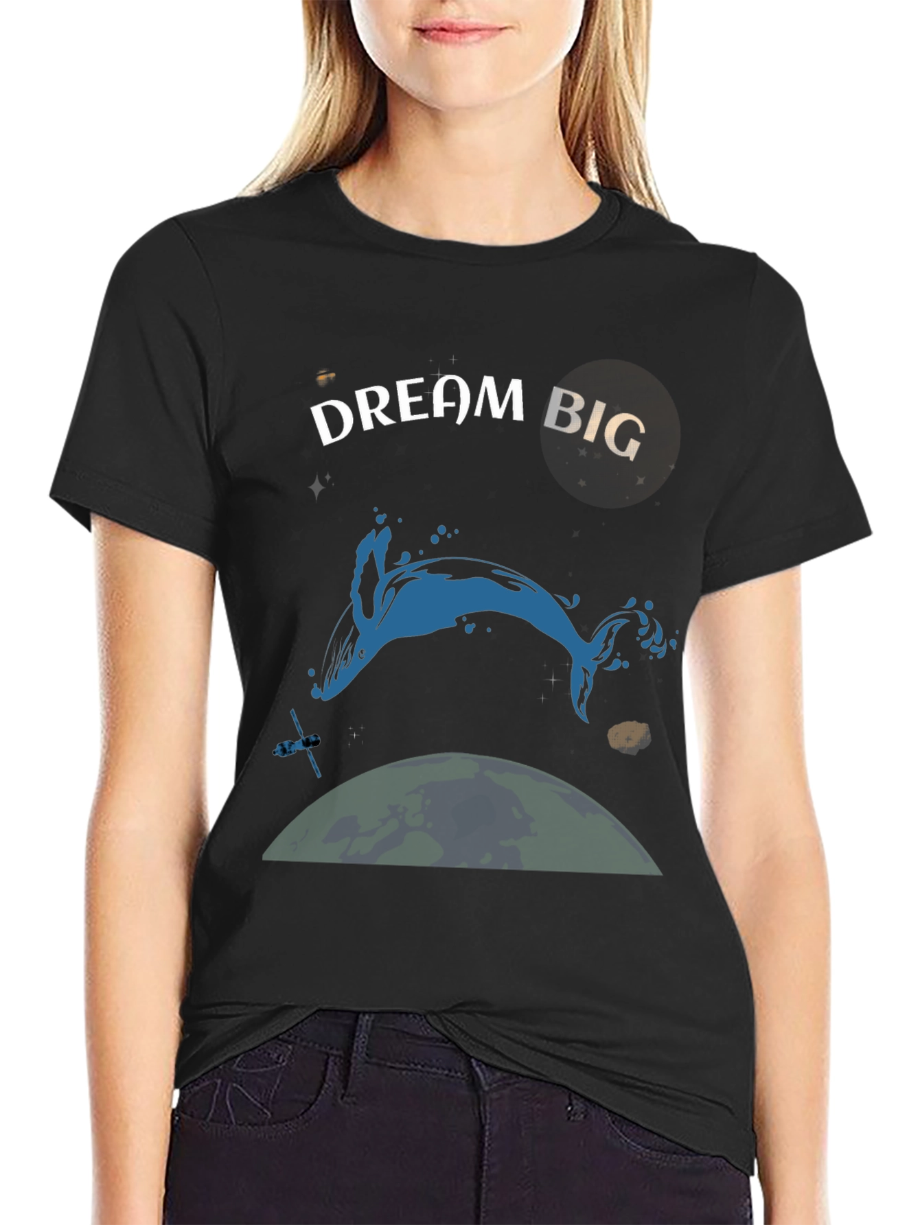 Dream Big Whale Graphic T-Shirt - Black Cotton Tee