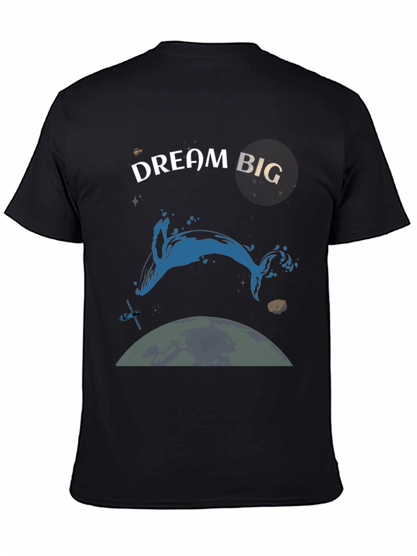 Dream Big Whale Graphic T-Shirt - Black Cotton Tee