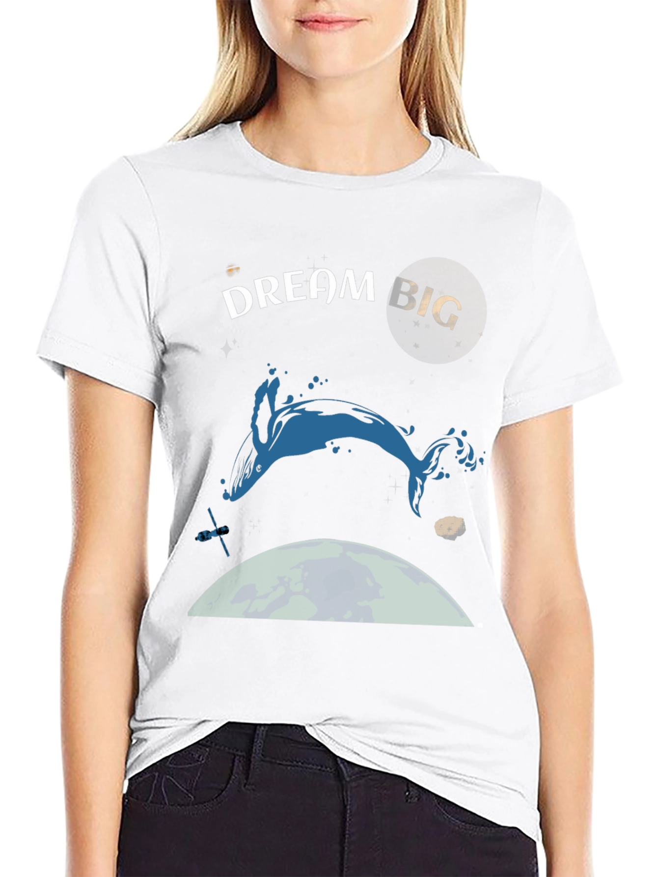 Dream Big Whale Graphic T-Shirt - Black Cotton Tee