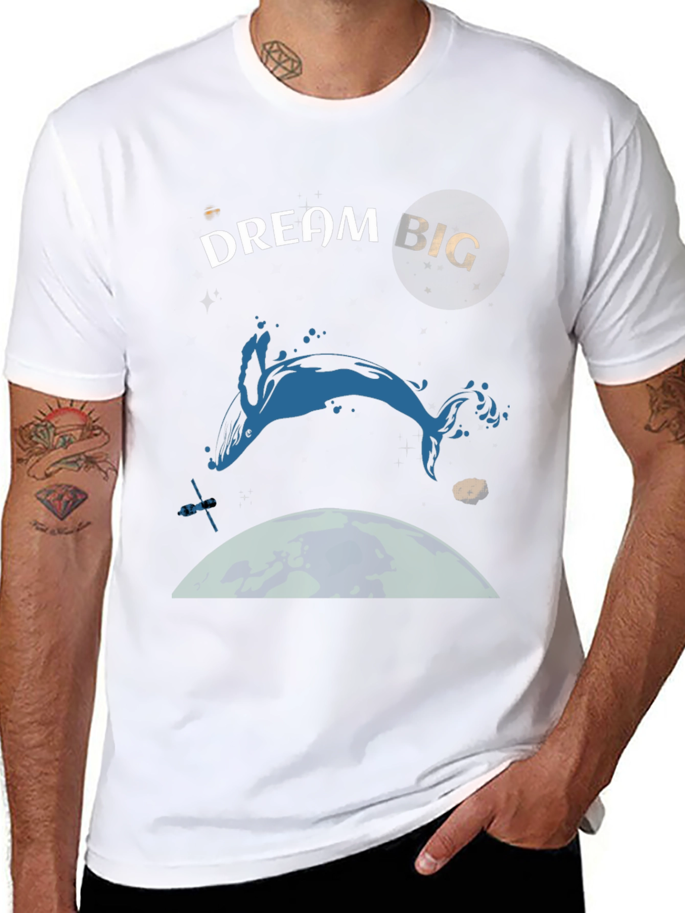Dream Big Whale Graphic T-Shirt - Black Cotton Tee