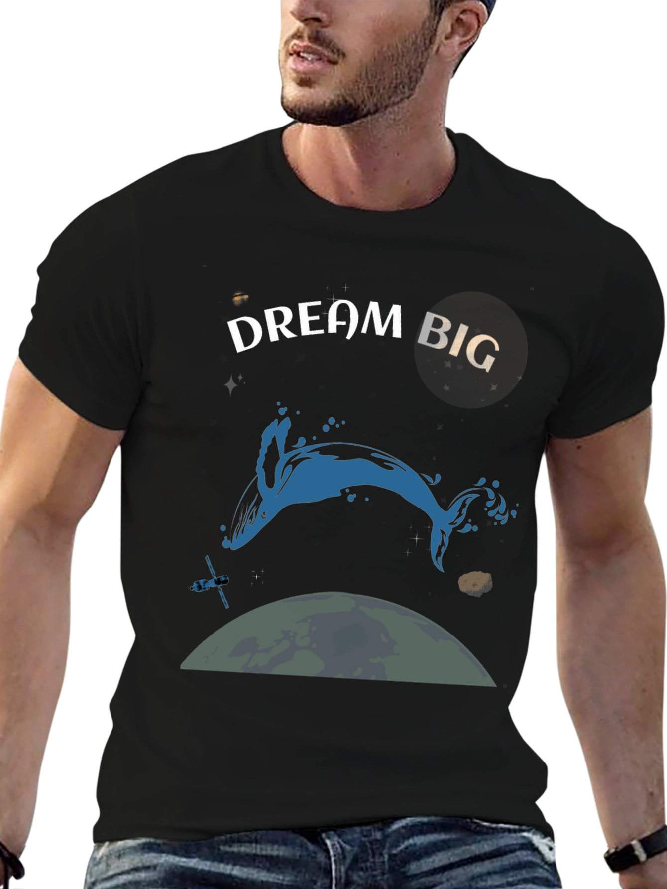 Dream Big Whale Graphic T-Shirt - Black Cotton Tee