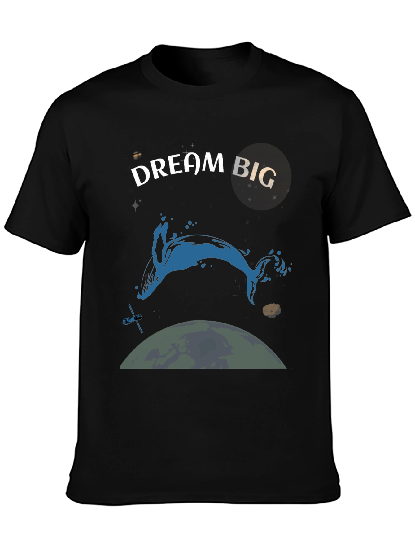 Dream Big Whale Graphic T-Shirt - Black Cotton Tee