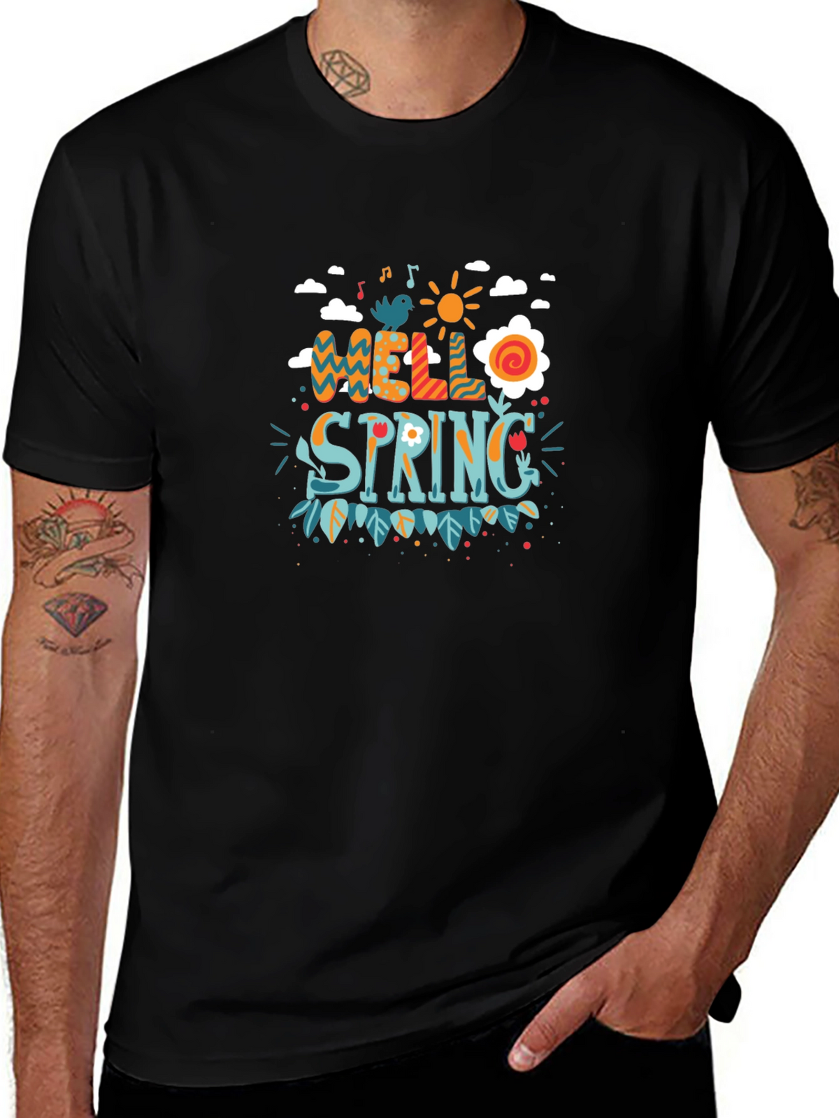 Hello Spring Graphic Tee - Black