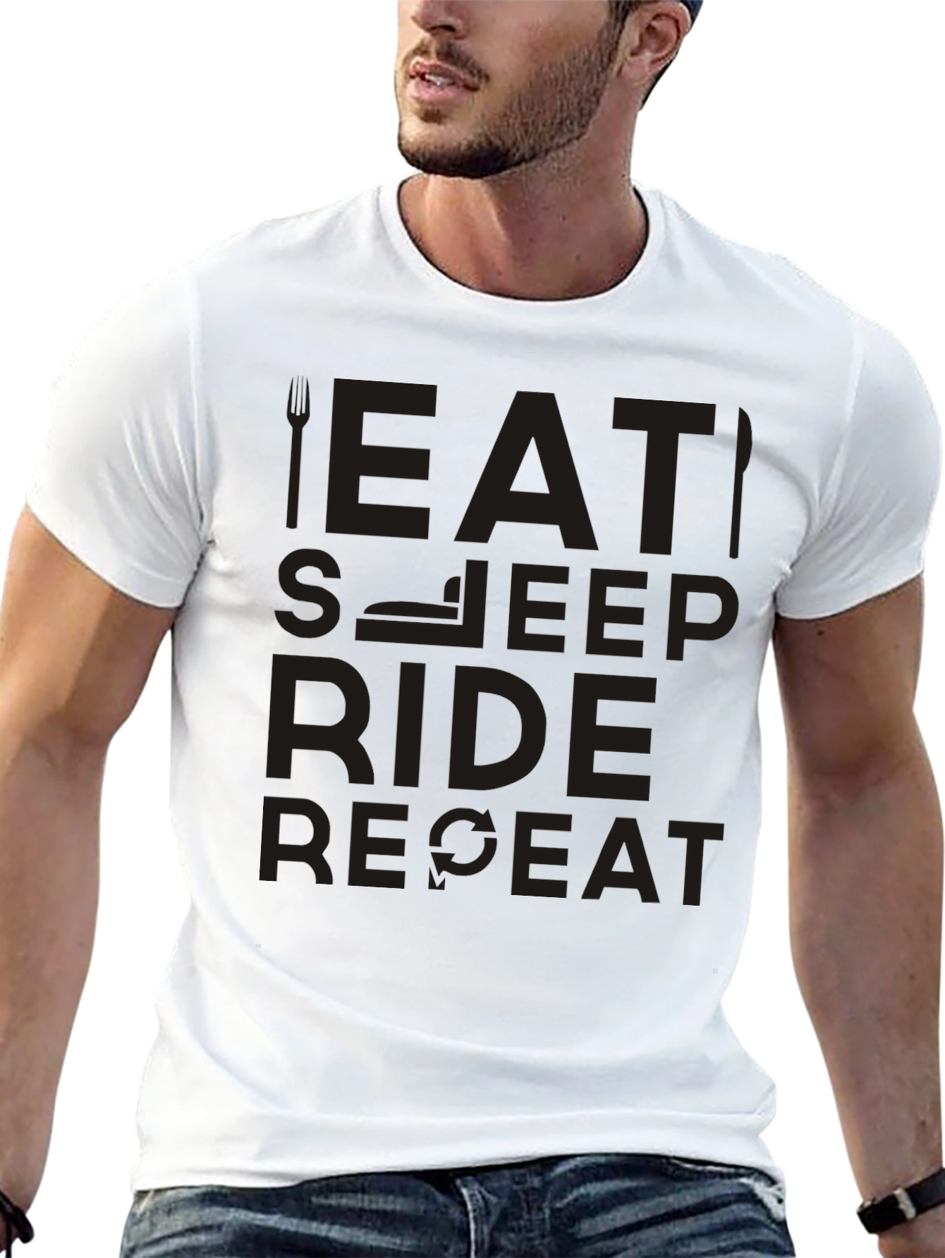 Eat Sleep Ride Repeat Black Graphic T-Shirt
