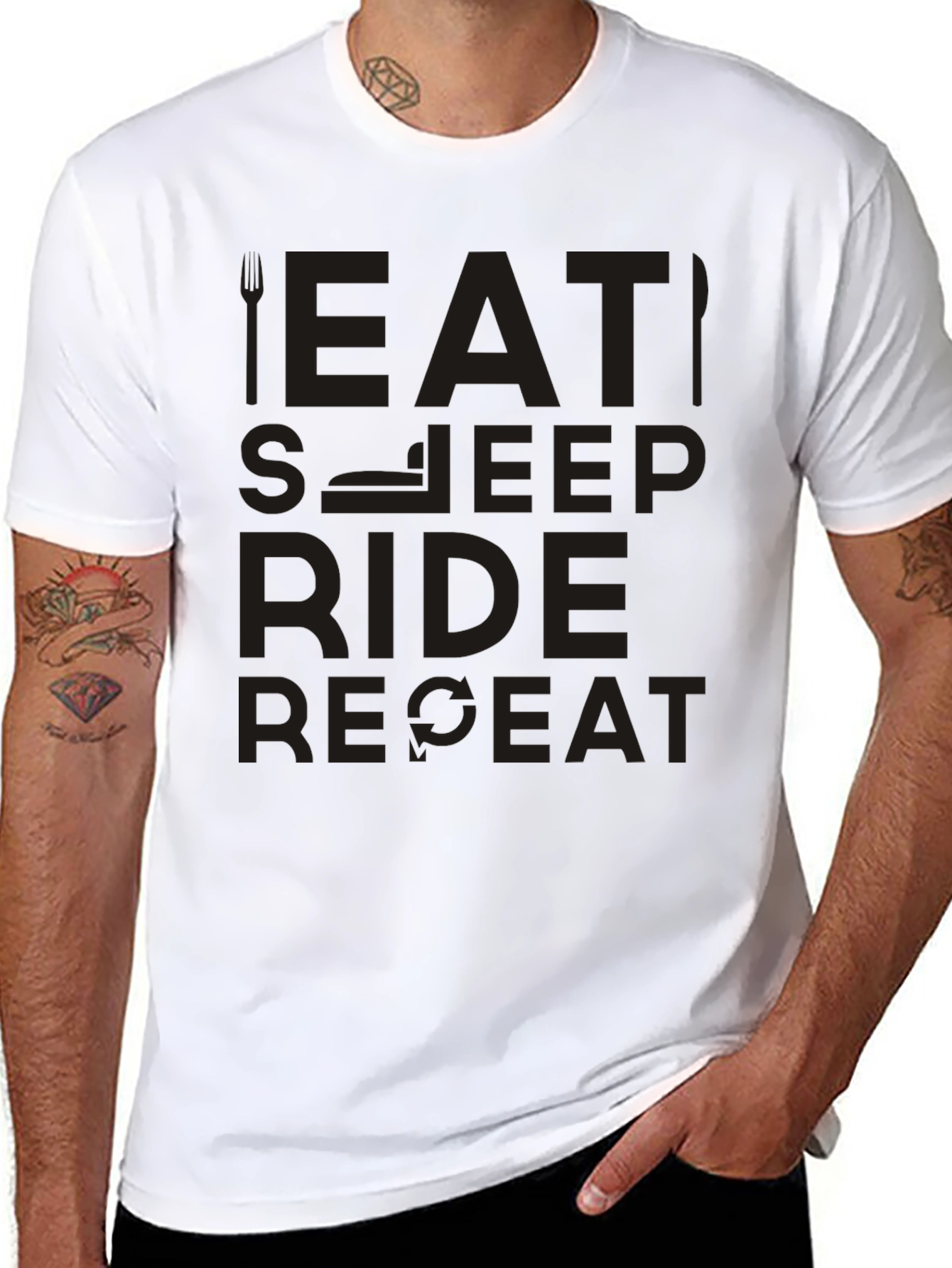Eat Sleep Ride Repeat Black Graphic T-Shirt