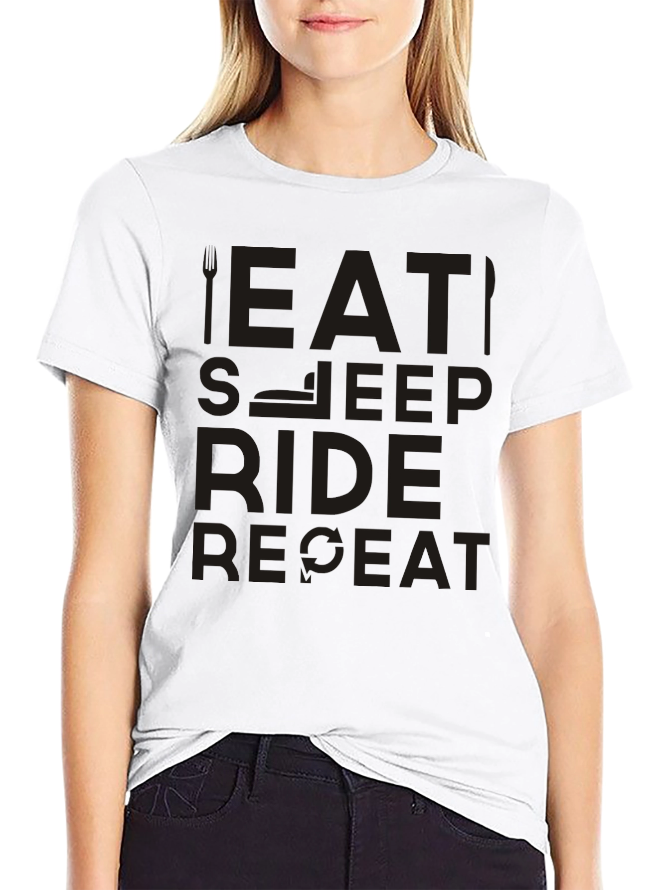 Eat Sleep Ride Repeat Black Graphic T-Shirt