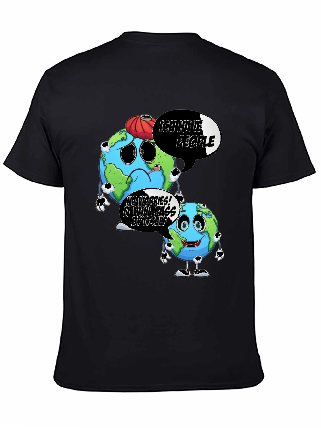 Cartoon Earth Graphic Black T-Shirt