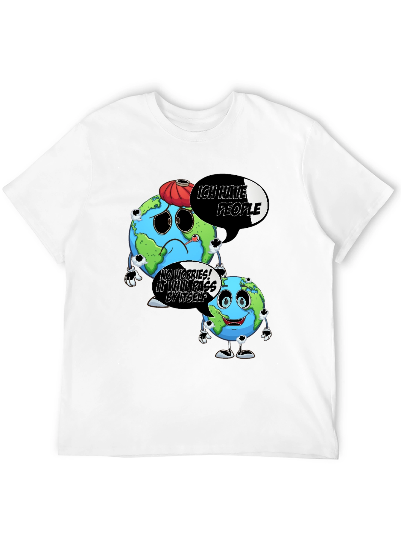 Cartoon Earth Graphic Black T-Shirt