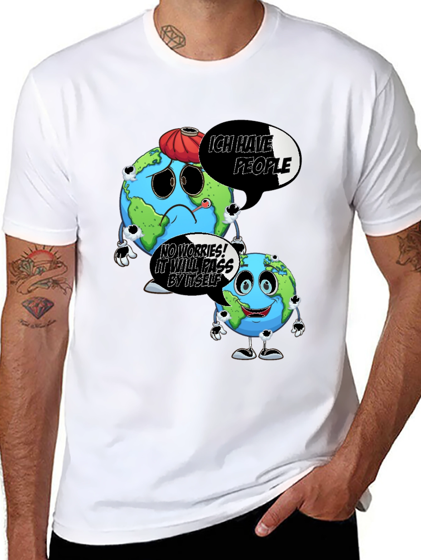 Cartoon Earth Graphic Black T-Shirt