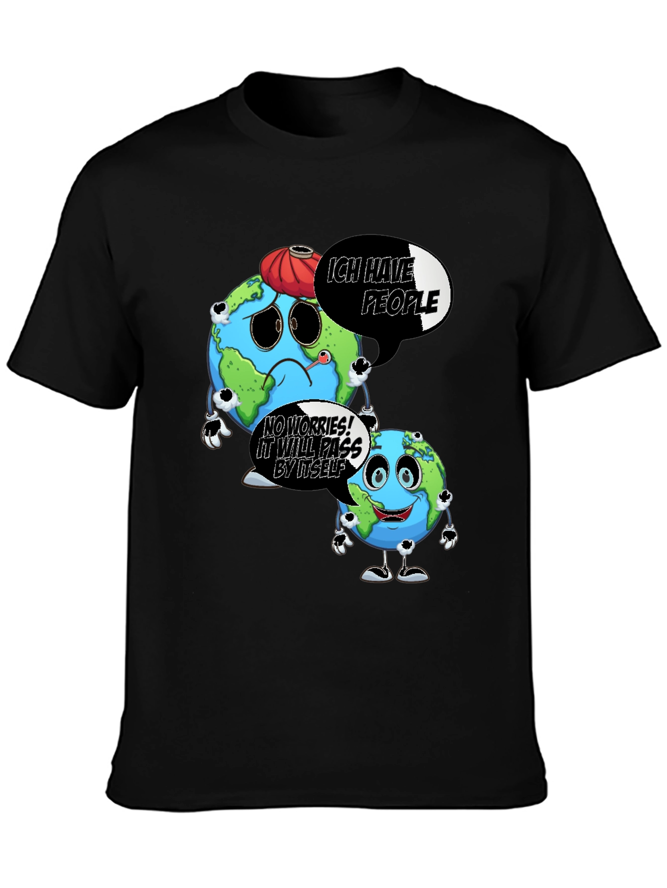 Cartoon Earth Graphic Black T-Shirt