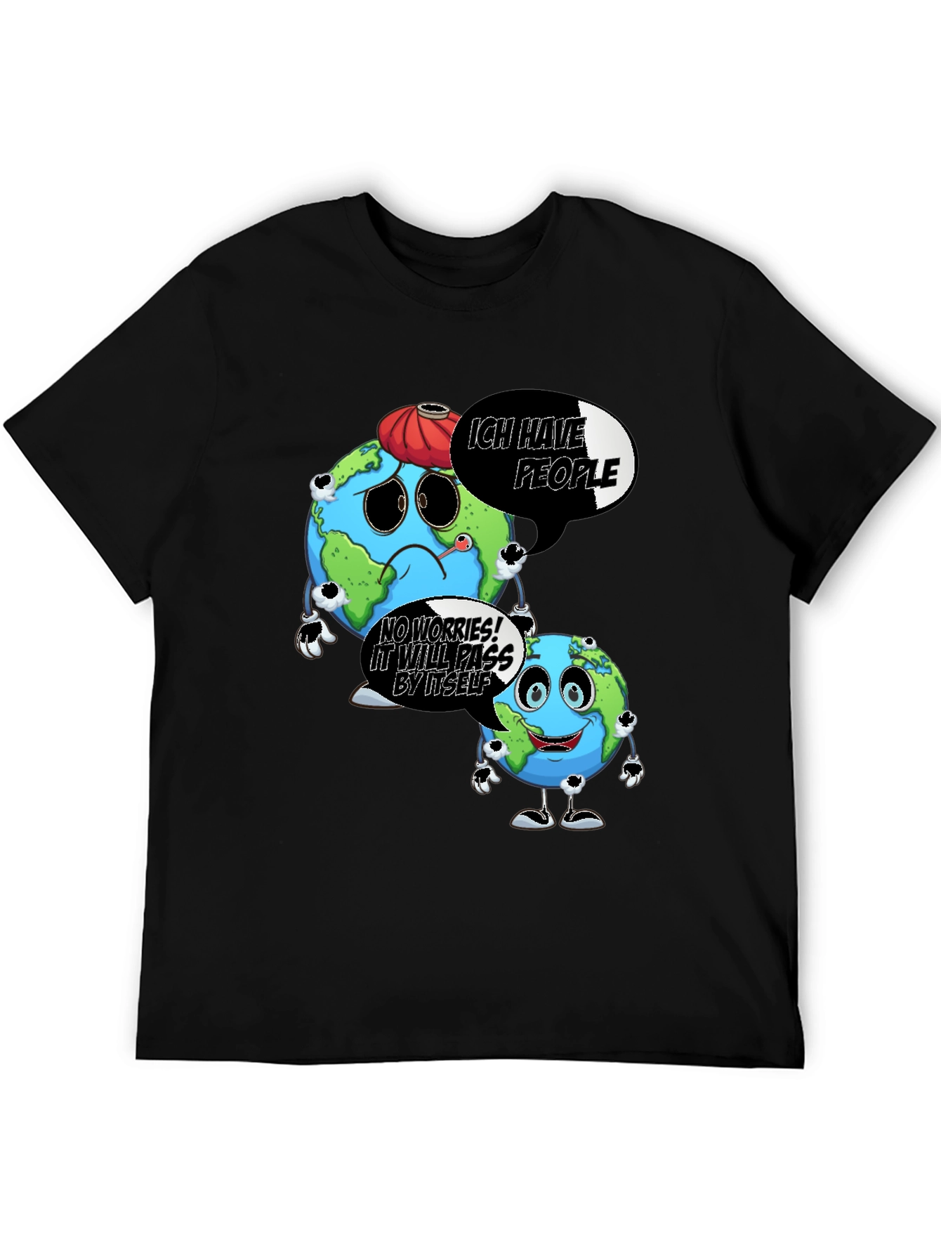 Cartoon Earth Graphic Black T-Shirt