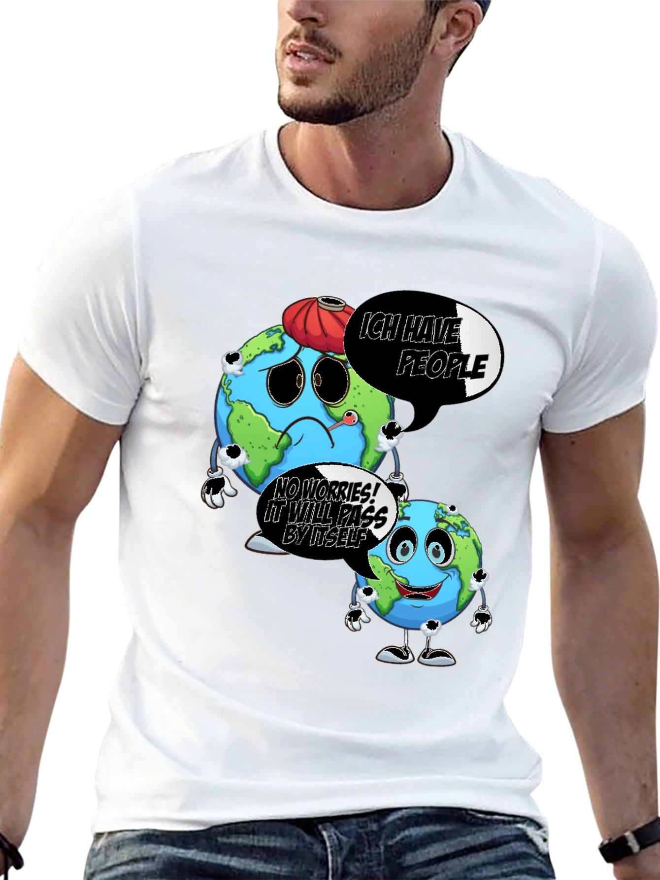 Cartoon Earth Graphic Black T-Shirt