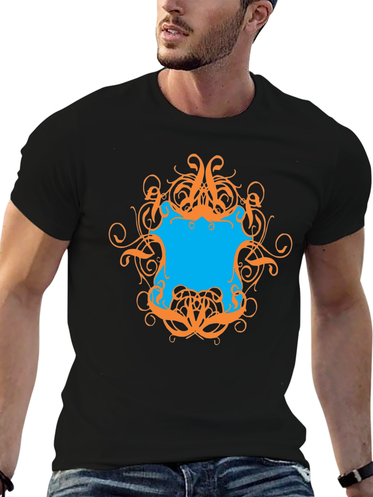 Graphic Tee - Black T-Shirt with Ornamental Design