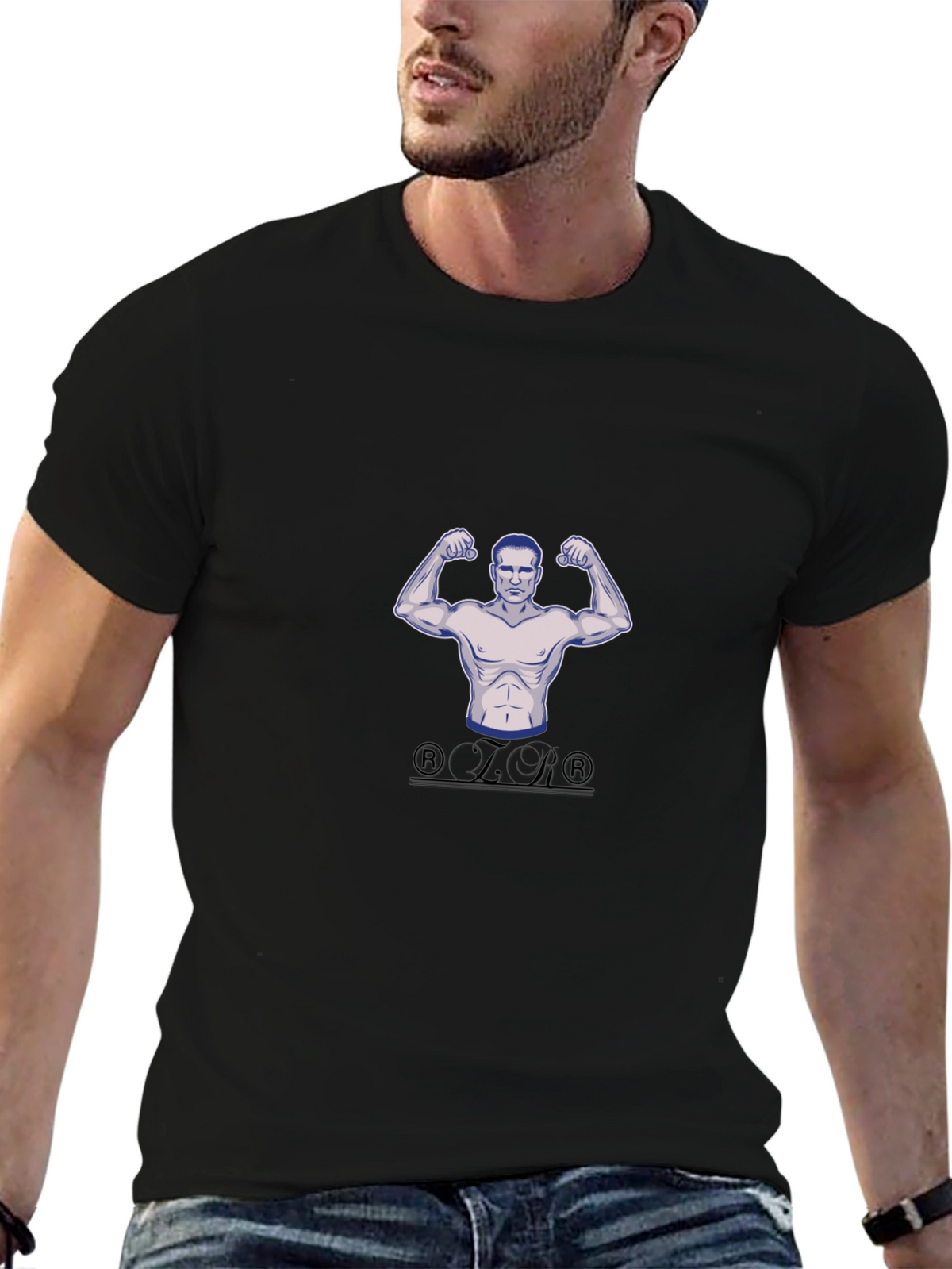 Mens Black Graphic T-Shirt - Bodybuilder Design