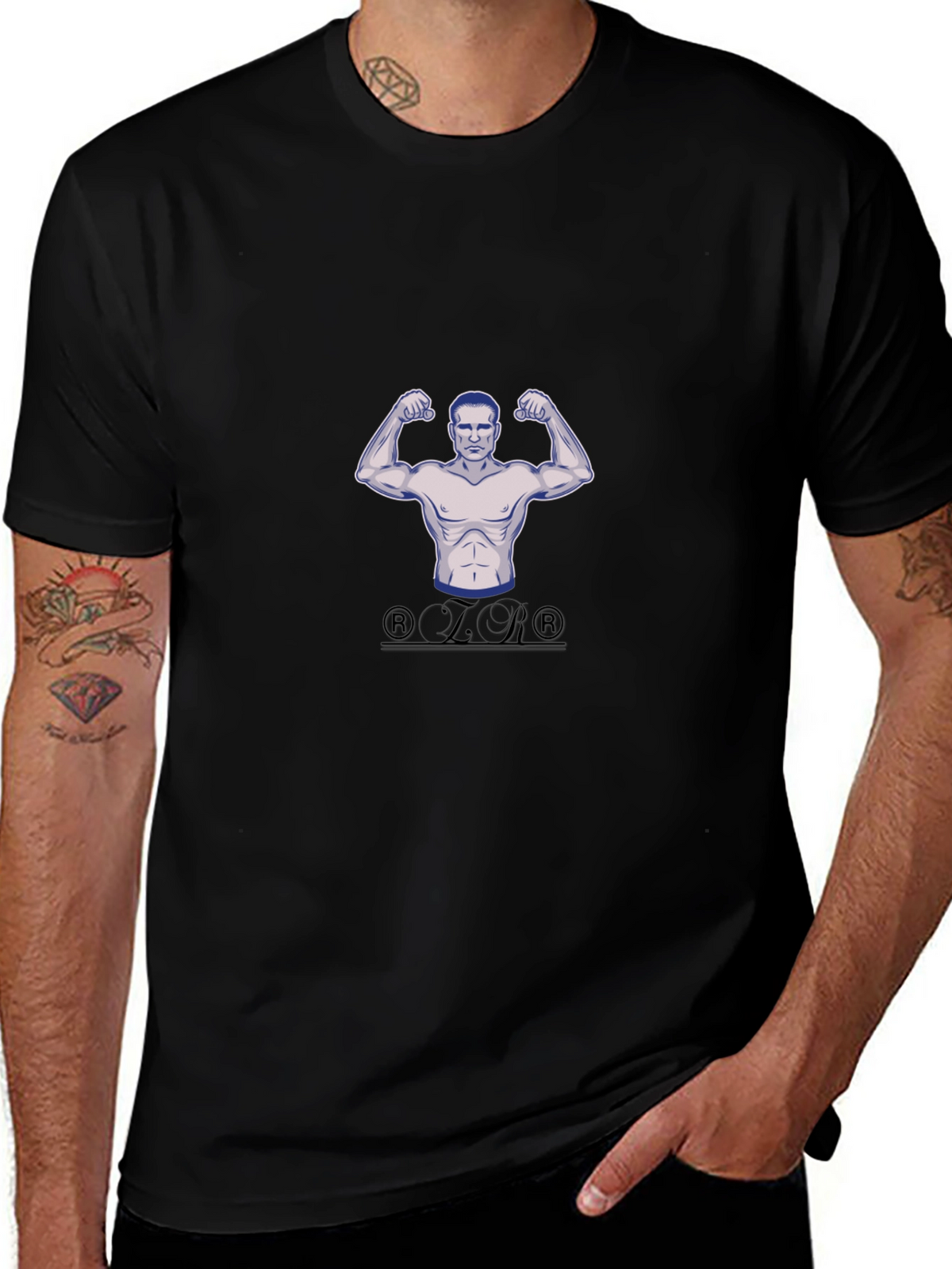 Mens Black Graphic T-Shirt - Bodybuilder Design