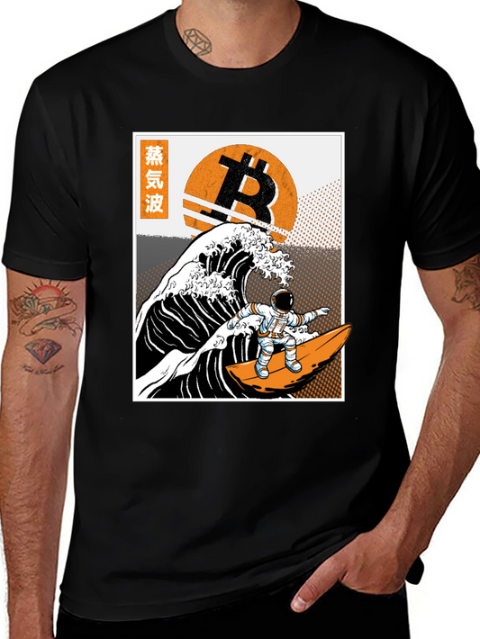 Bitcoin Surfing Astronaut T-Shirt - Crypto Wave