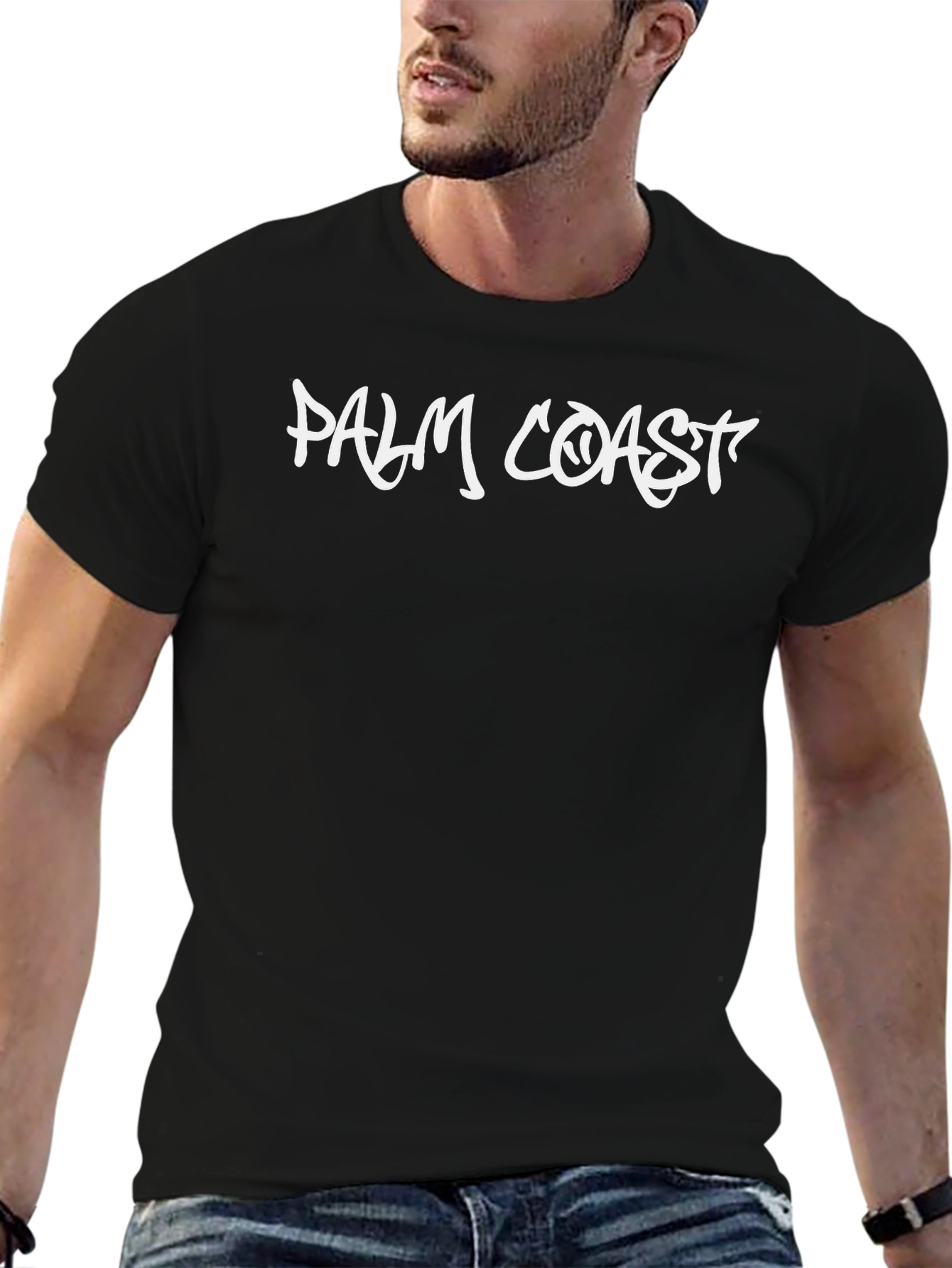 Palm Coast Graphic Tee - Black Casual T-Shirt