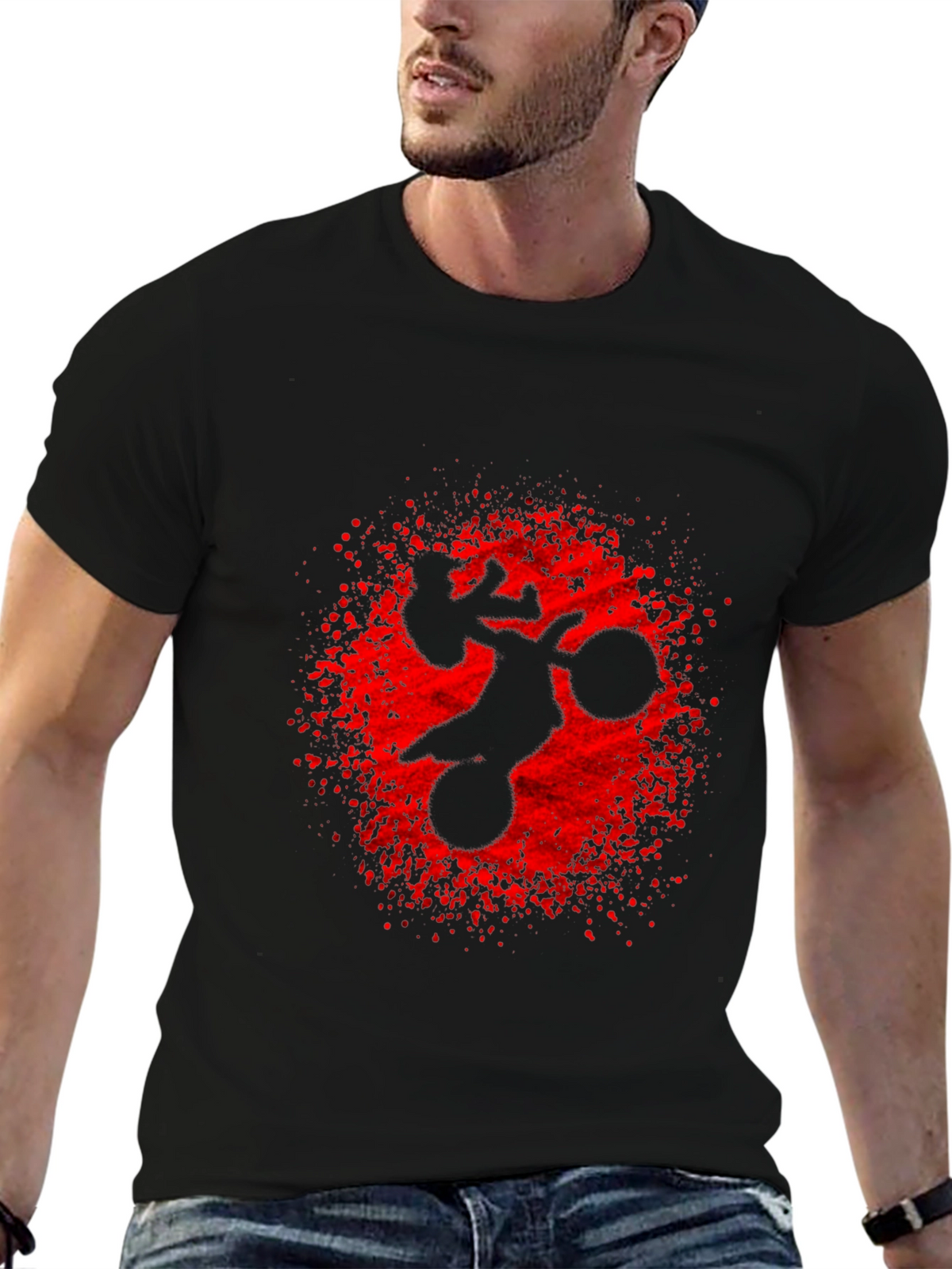 Motorcycle Graphic T-Shirt - Black Crew Neck Tee