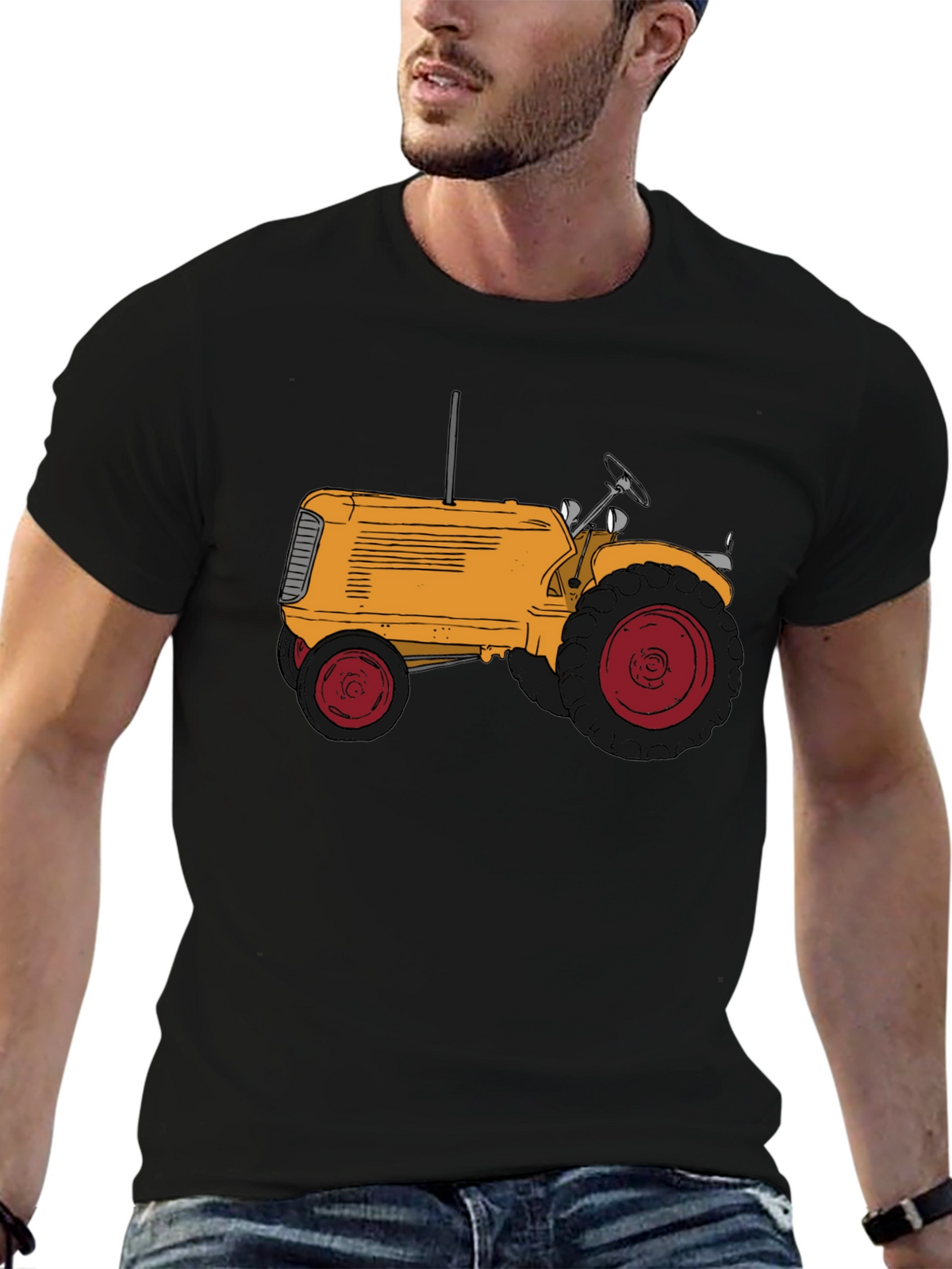 Tractor Graphic Tee - Stylish Black Cotton T-Shirt
