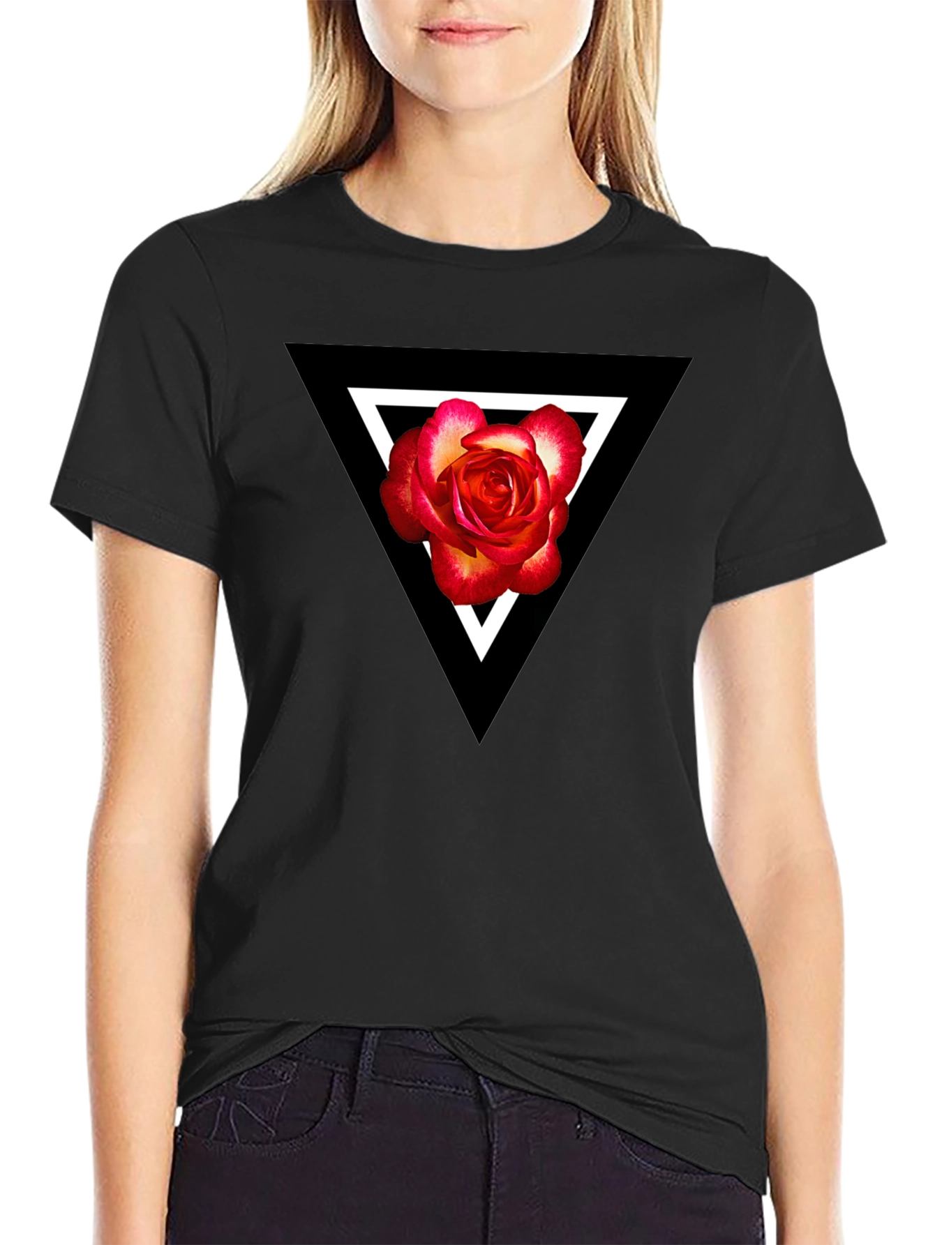 Triangle Rose Graphic Black T-Shirt