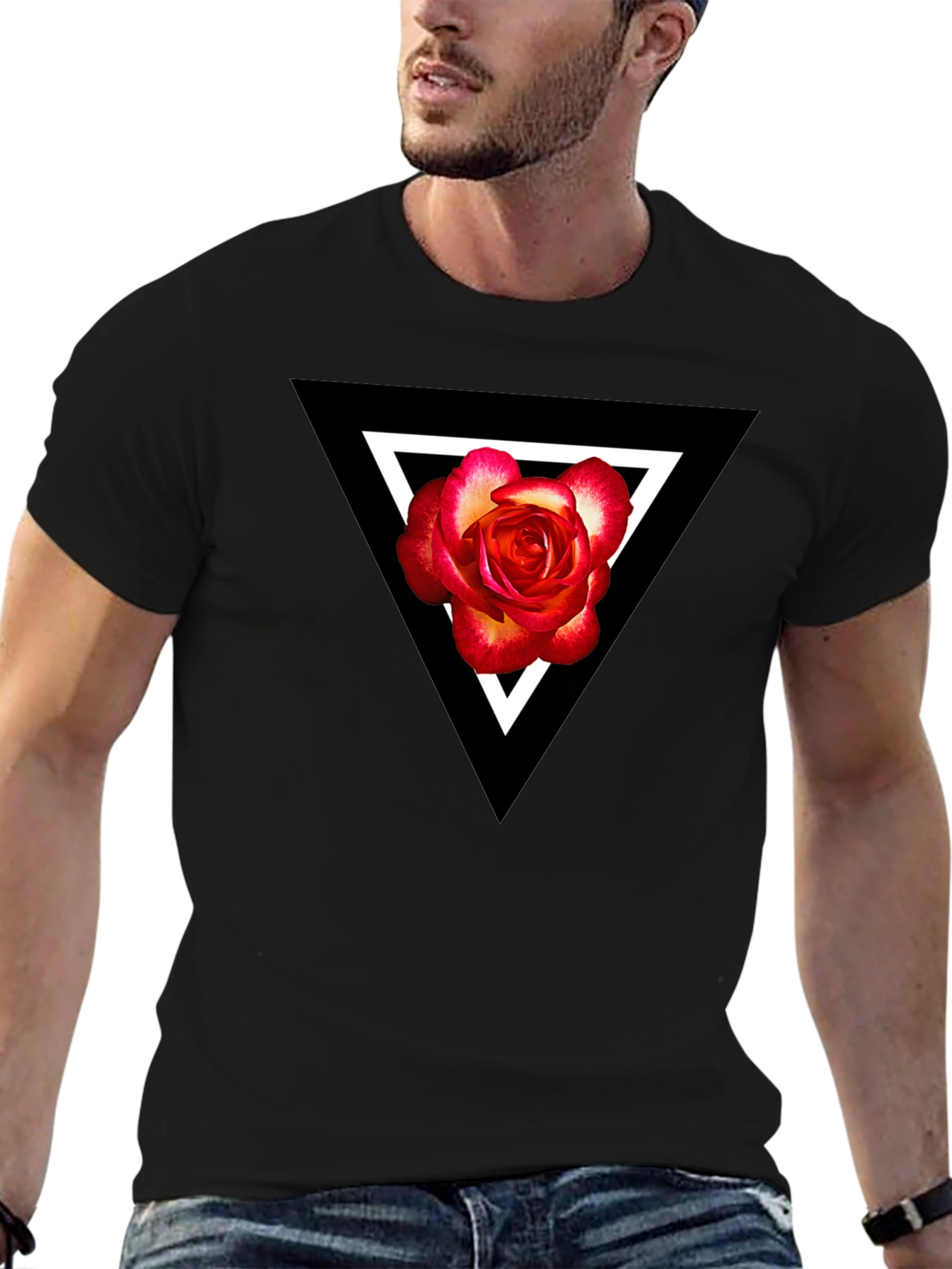 Triangle Rose Graphic Black T-Shirt