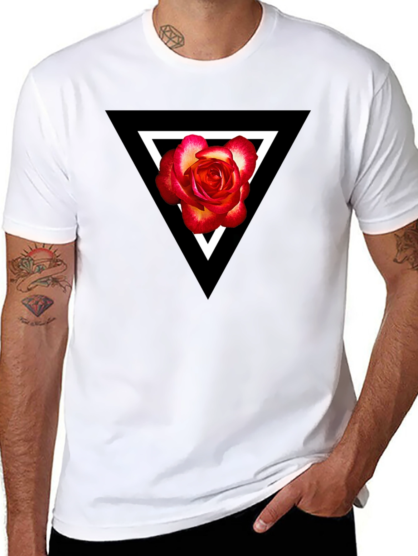 Triangle Rose Graphic Black T-Shirt