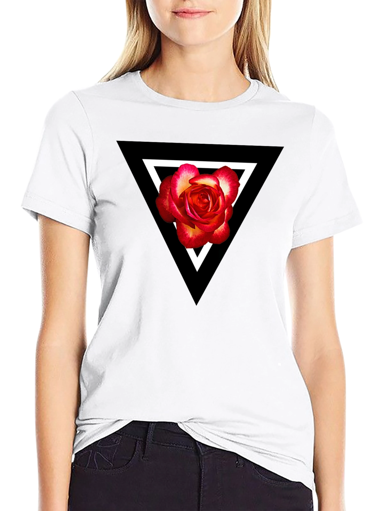 Triangle Rose Graphic Black T-Shirt