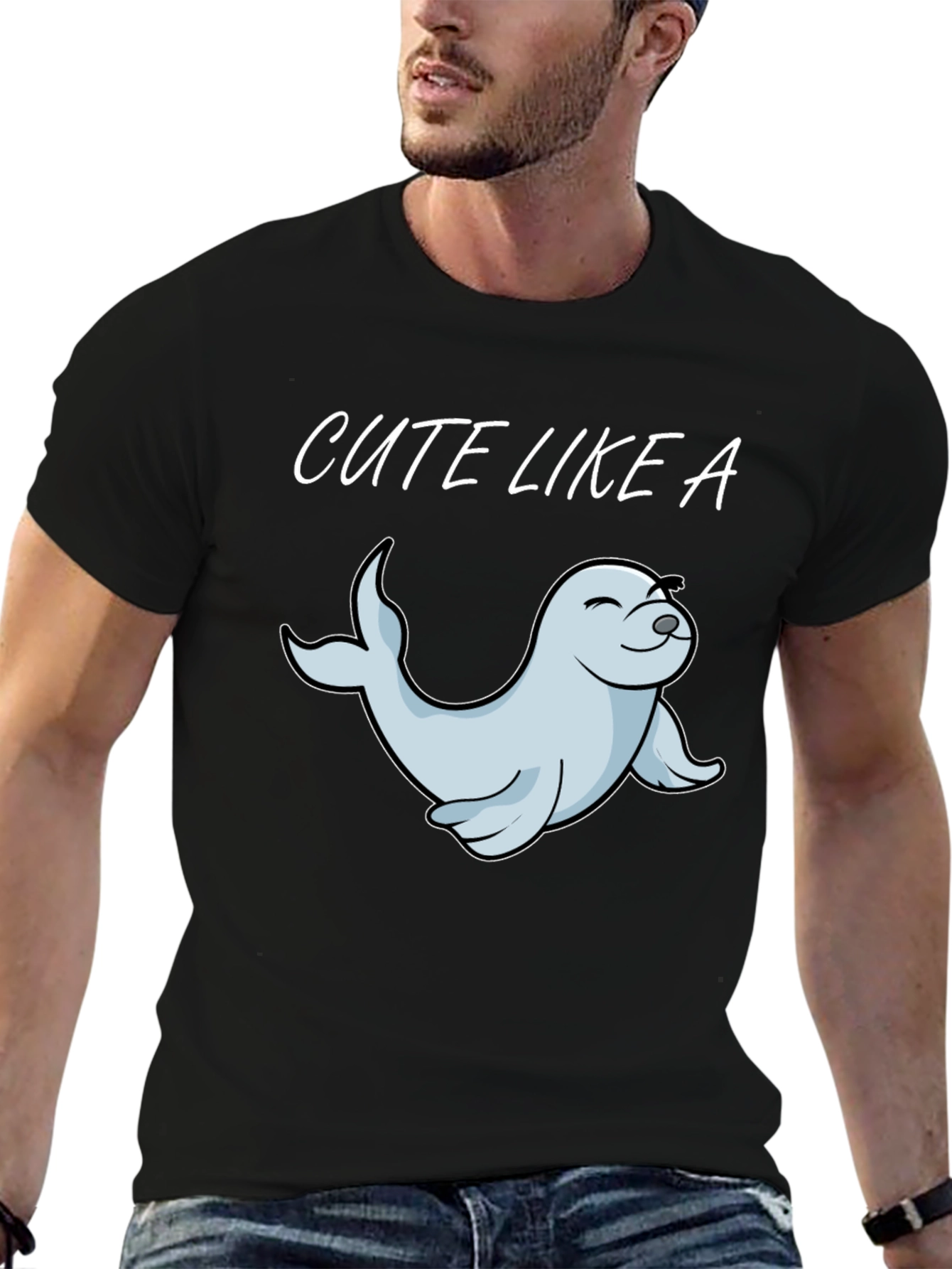 Cute Seal Graphic Tee - Unisex Black T-Shirt