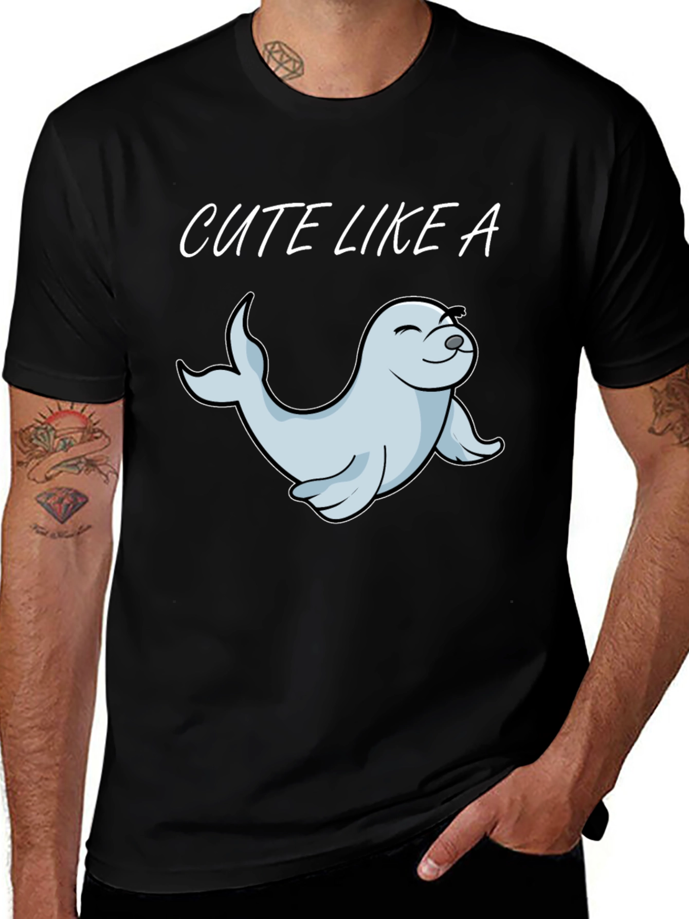Cute Seal Graphic Tee - Unisex Black T-Shirt