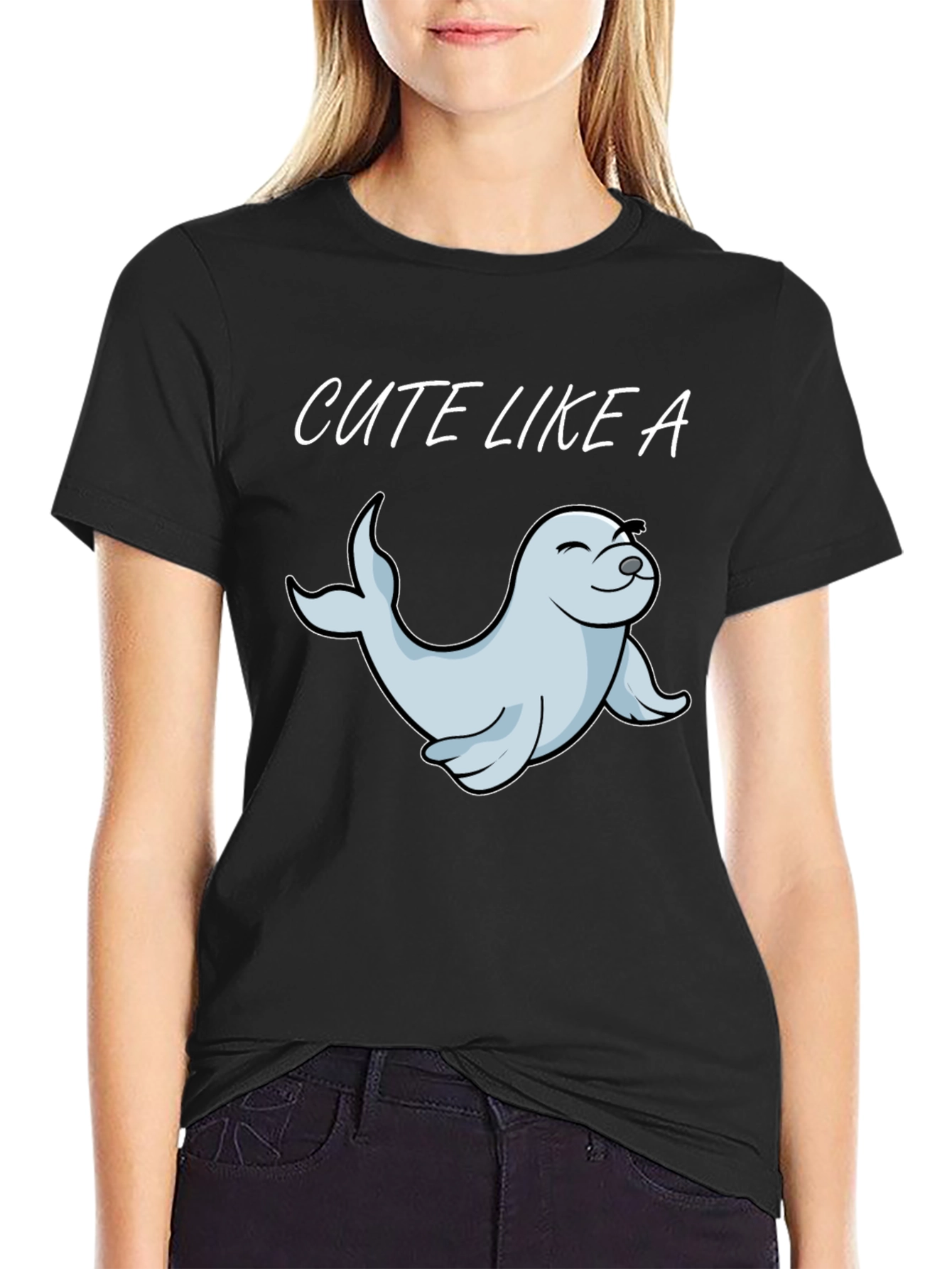 Cute Seal Graphic Tee - Unisex Black T-Shirt