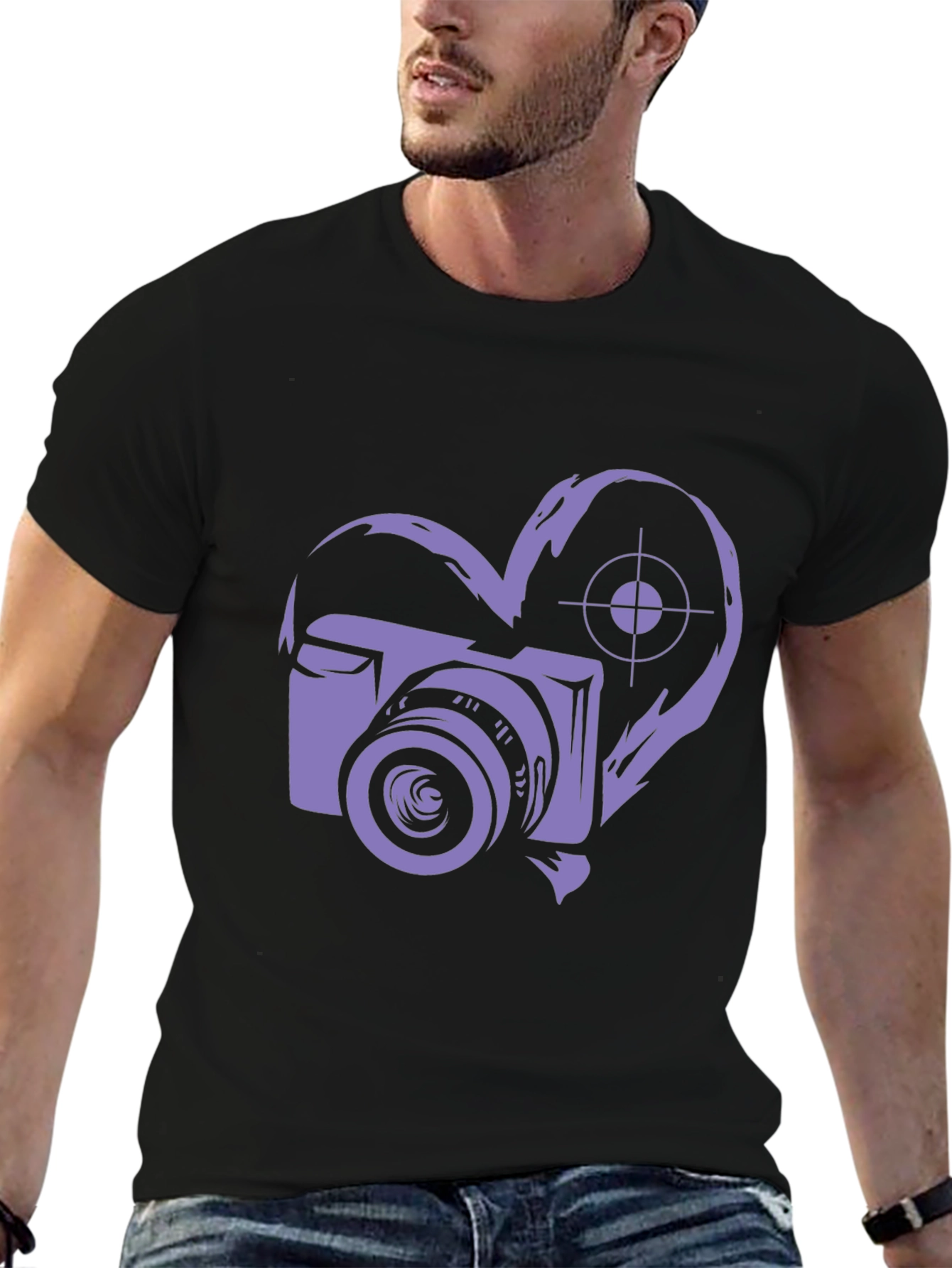 Camera Heart Graphic Black T-Shirt