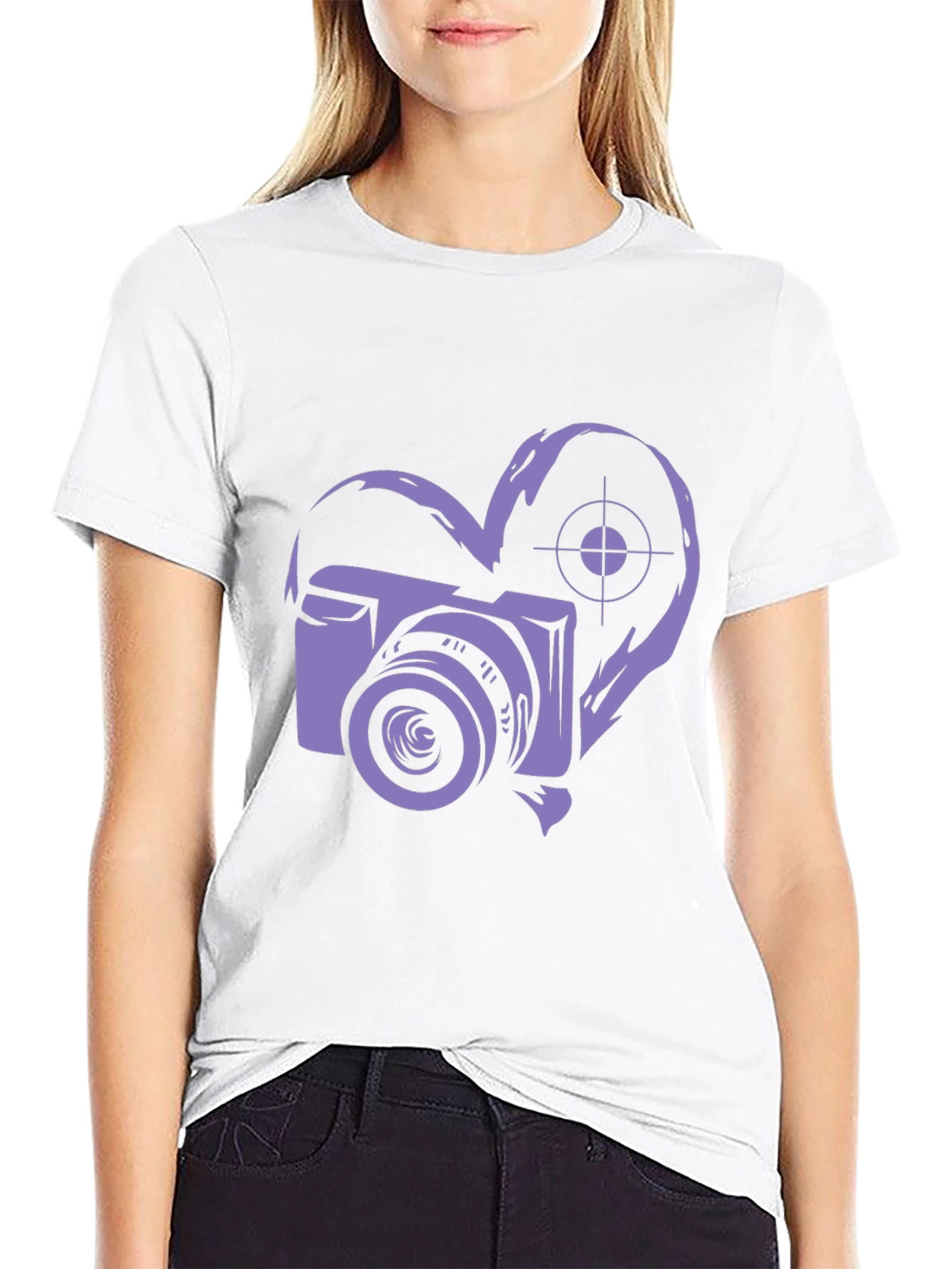 Camera Heart Graphic Black T-Shirt