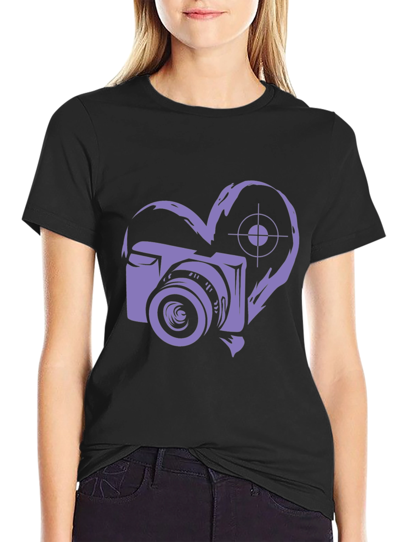 Camera Heart Graphic Black T-Shirt