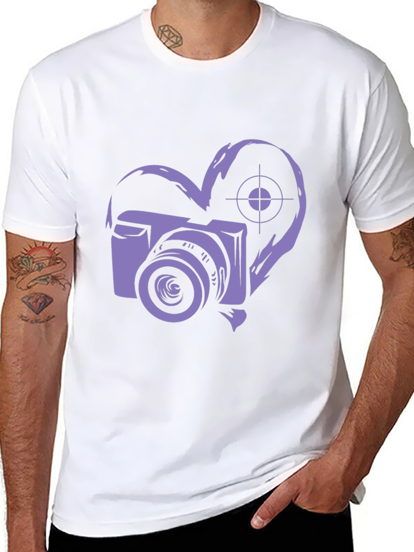 Camera Heart Graphic Black T-Shirt