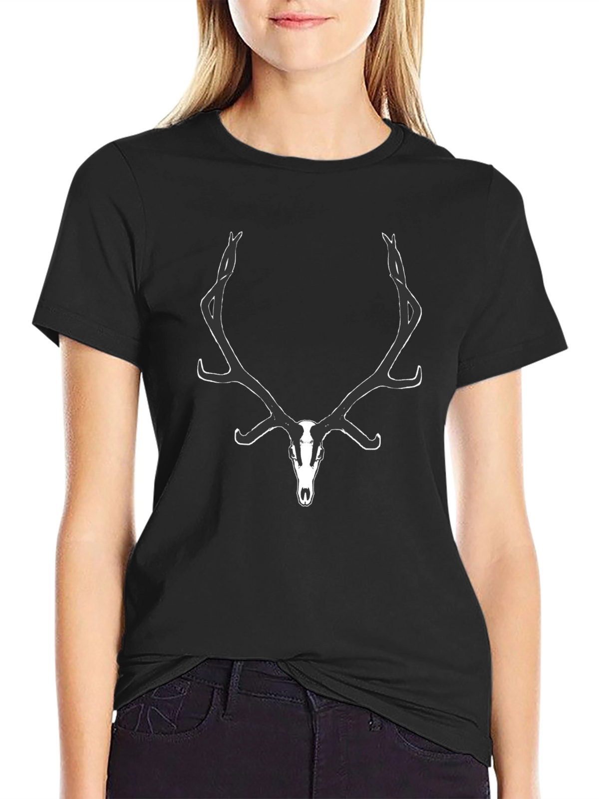 Mens Black Deer Skull Graphic Tee