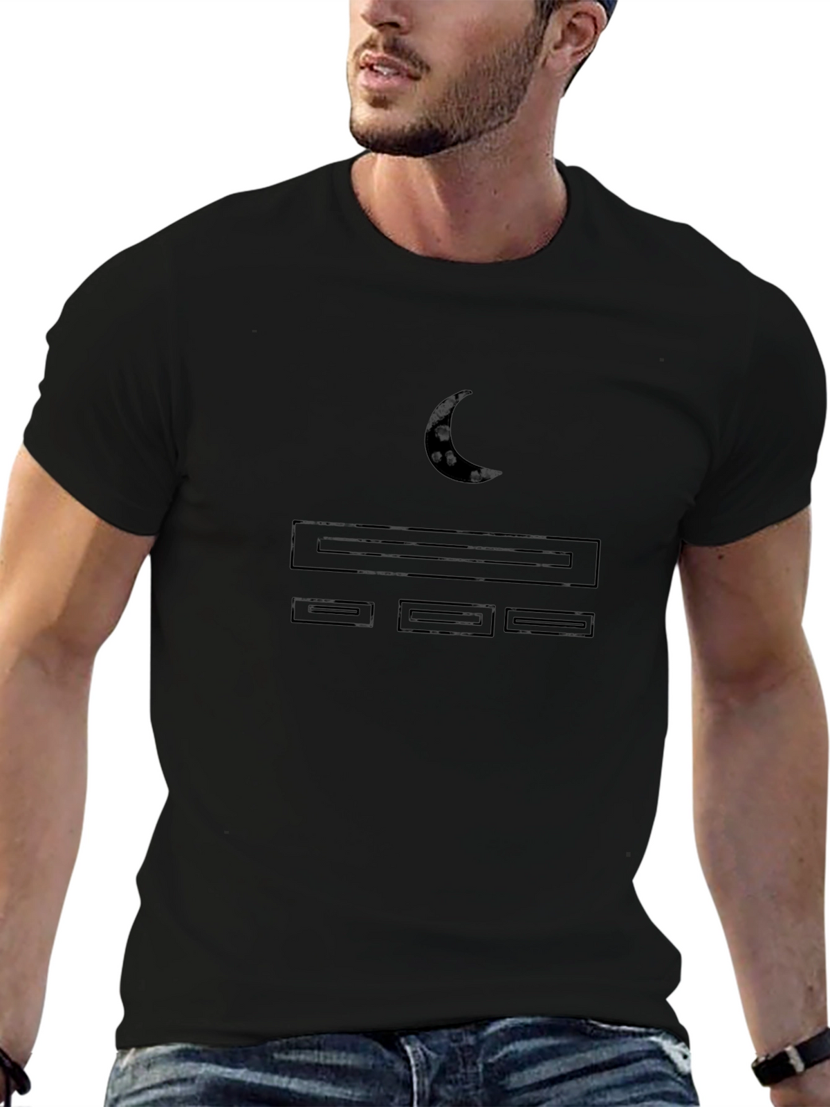 Mens Black T-Shirt with Moon and Console Design
