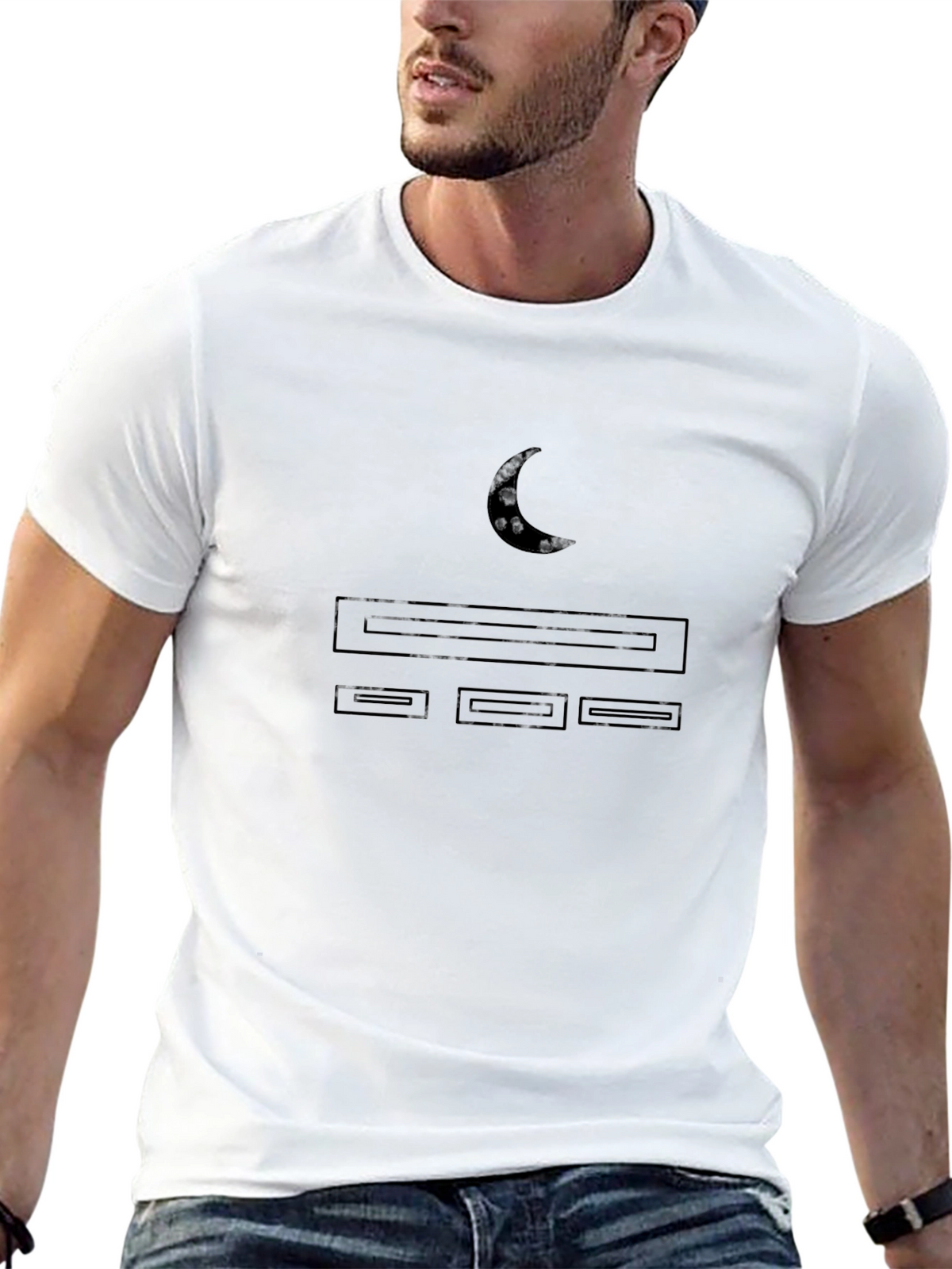 Mens Black T-Shirt with Moon and Console Design