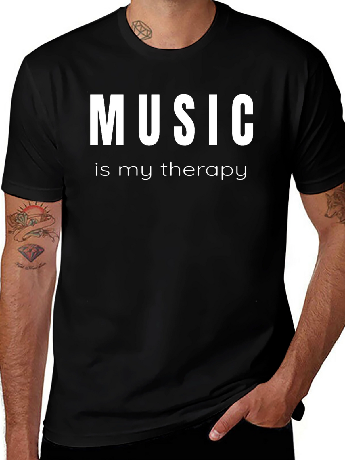 Music is My Therapy Black Graphic T-Shirt
