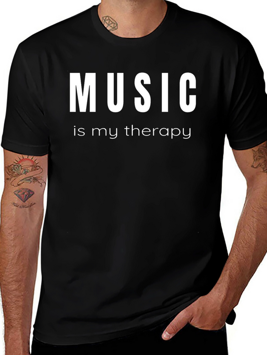 Music is My Therapy Black Graphic T-Shirt