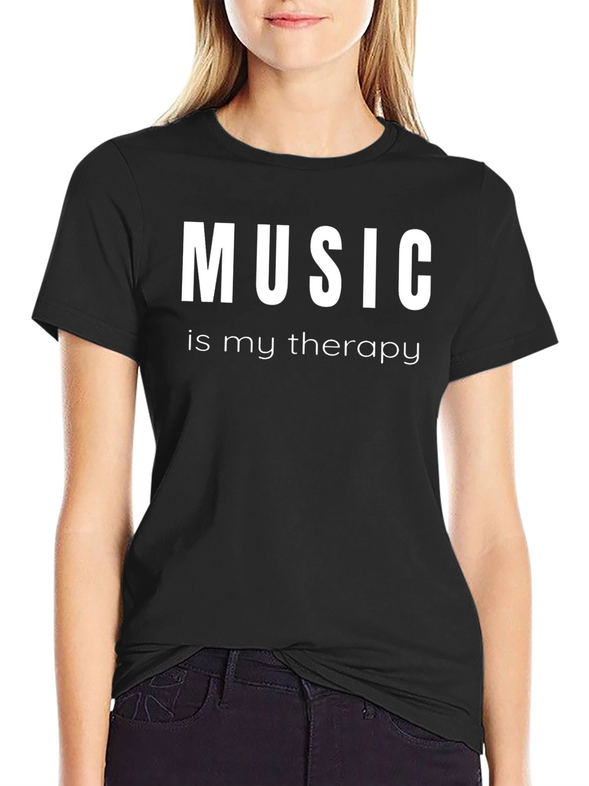 Music is My Therapy Black Graphic T-Shirt