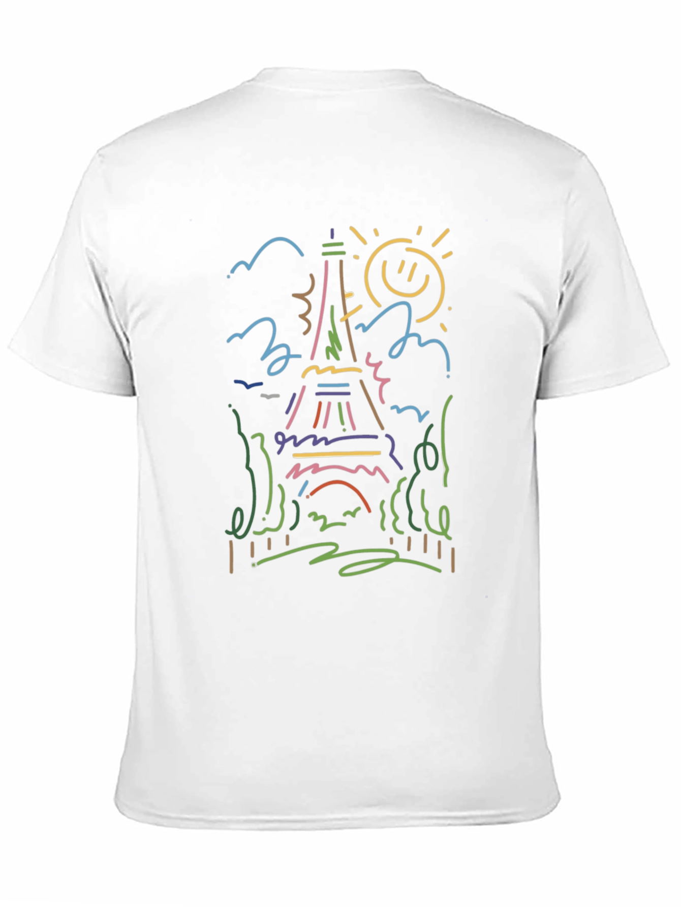 Paris Eiffel Tower Line Art Black T-Shirt