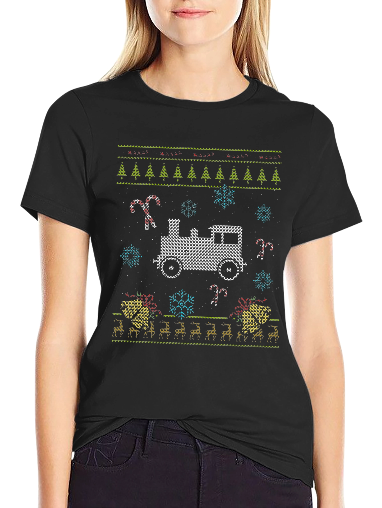 Christmas Train Knitted Style T-Shirt