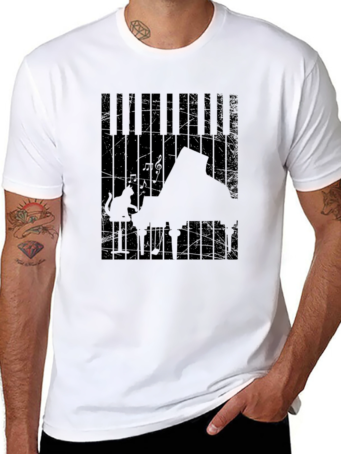 Piano Cat Graphic Tee - Music Lover T-Shirt