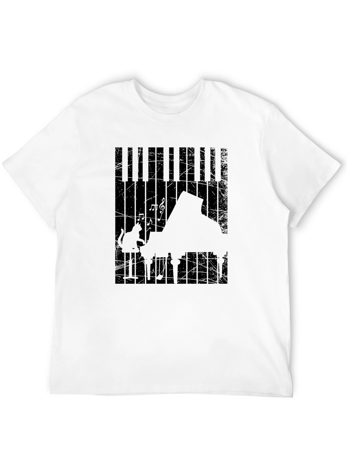 Piano Cat Graphic Tee - Music Lover T-Shirt